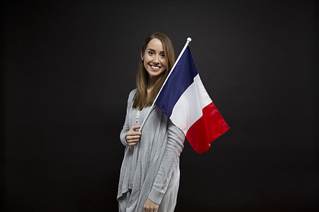 zászlók, francia, Franciaország, lány, nő, mosoly, portré