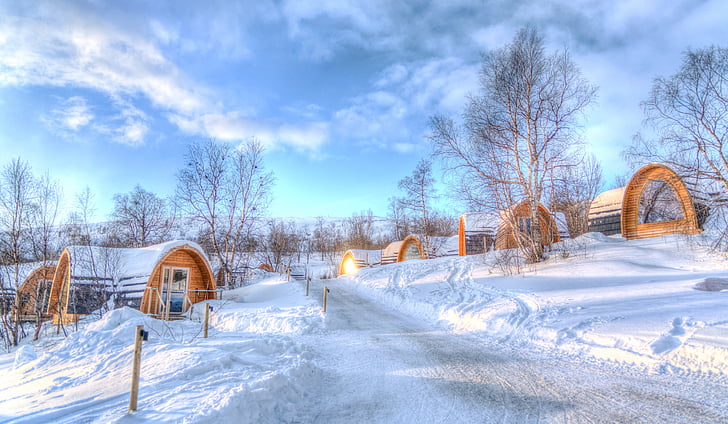 Kirkenes, Norvegia, architettura, montagne, paesaggio, neve, natura