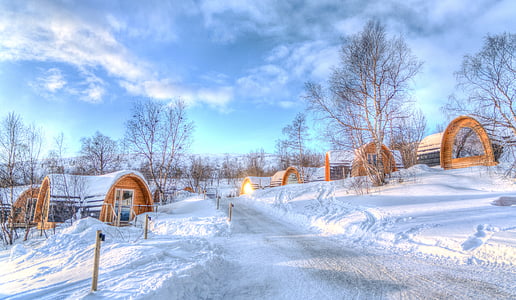 Kirkenes, Norvēģija, arhitektūra, kalni, ainava, sniega, daba