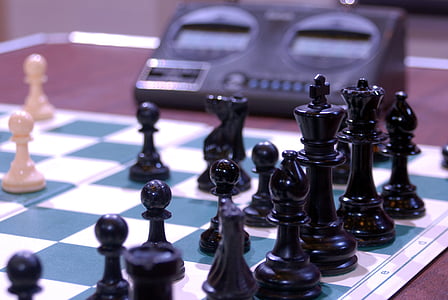 Schaken, zwart, koning, spel, timer, schaakbord, competitie