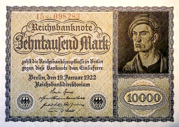 inflatie, geld, 1922, Imperial bankbiljet, Duitsland, oorlog geïnduceerde-, armoede