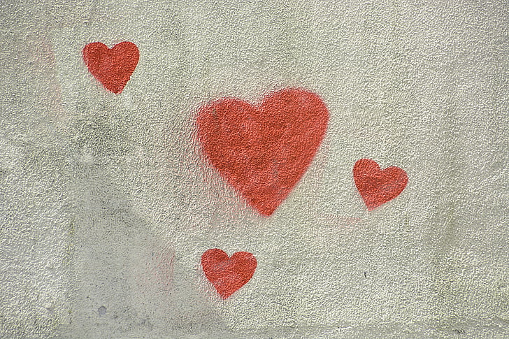 coeurs, mur, façade, rouge, maison, couleurs, peinture