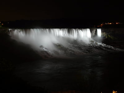 Niagara, agua, cascada, noche, iluminación, frontera, nueva york