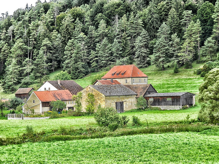 Германия, пейзаж, ферма, живописна, долината, плевня, къща