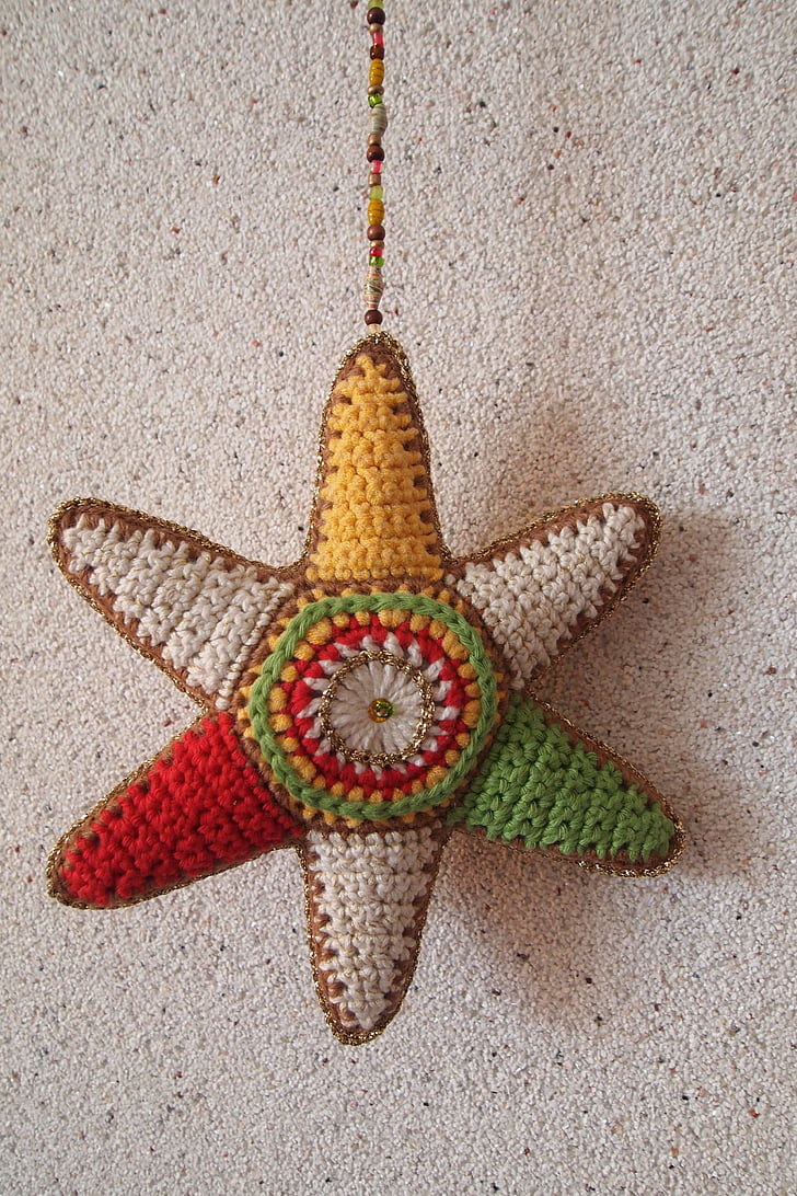 Star, crochets, coton, couleurs, perles, à la main, décoration