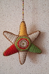 estrella, ganchos, algodón, colores, granos de, hecho a mano, decoración