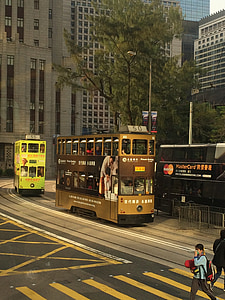 Hong kong, tänava vaade, bussid, kandiline bussi