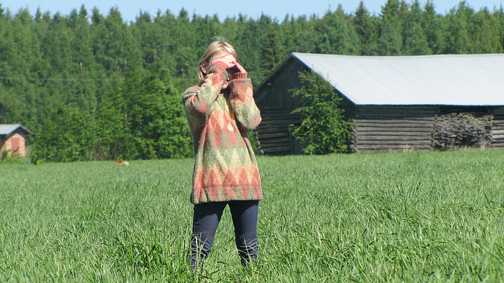 man, girl, countryside, field, landscape, agriculture, finnish
