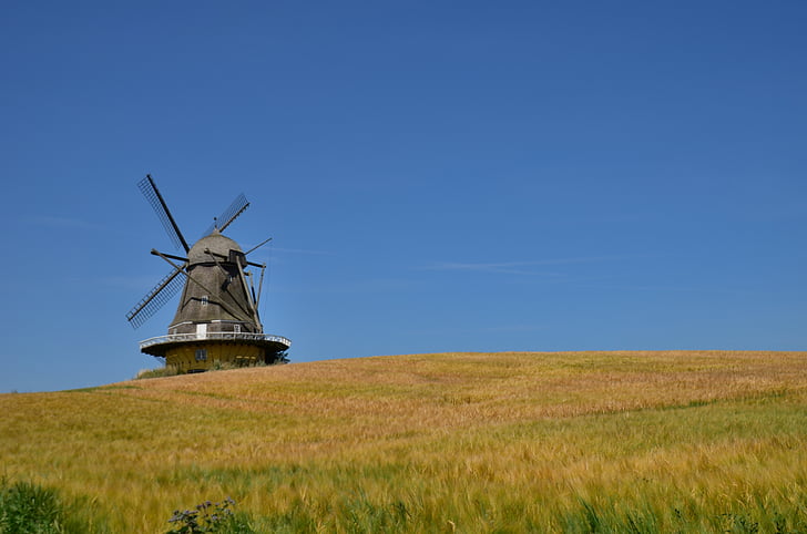 mill, denmark, summer holiday, windmill, wind, returned minde, summer