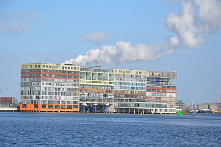 암스테르담, 도시, 네덜란드, 관람할, 센터, 물, 주택