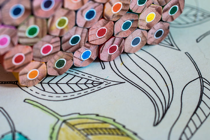 omaľovánky pre dospelých, farebné ceruzky, maľovanky, kreatívne, Antistress, Farba, perá