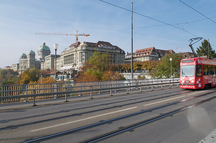 Bern, Bern mobile, Schweiz, kapital, sporvogn, Bundeshaus, Bridge