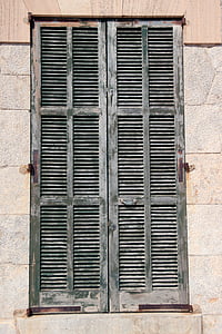shutter, window, wooden shutters, old, facade, closed, green
