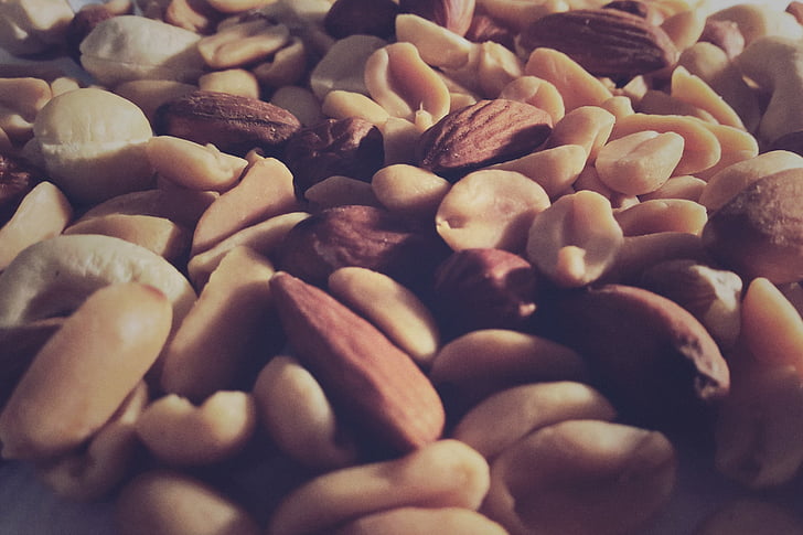 almonds, assorted, batch, beans, cashews, close-up, color