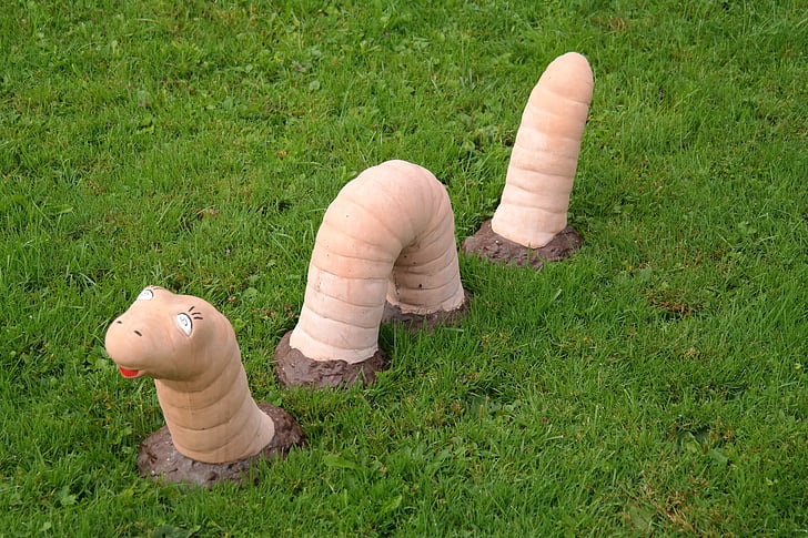 earthworm, snake, large, meadow, animal, sculpture, grass
