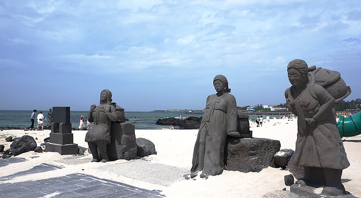 Jeju, Insel Jeju, Reisen, Natur, Statue, Meer, Himmel