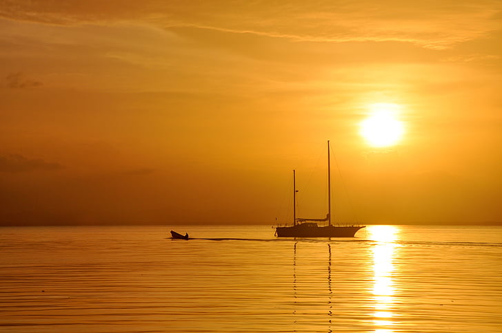 sea, sunset, boot, thailand, ships, ocean, sun