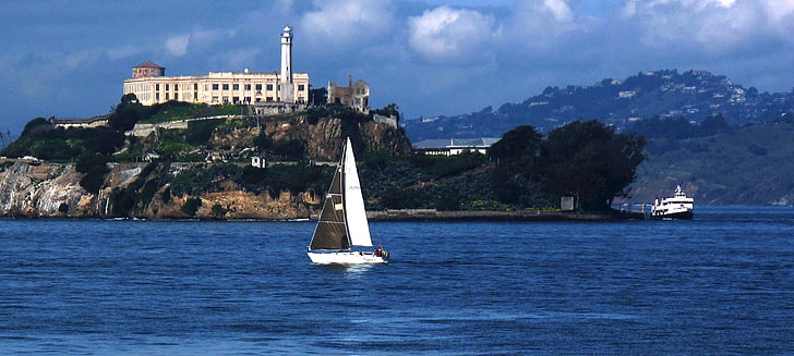 Alcatraz, San francisco, fængsel, fængsel, sejlbåd, Bay, Californien