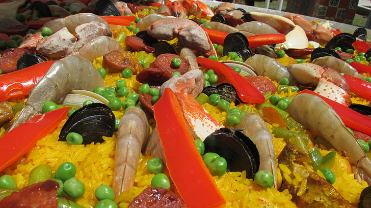 paella, food, shrimp, seafood, spanish food, delicious, saucer
