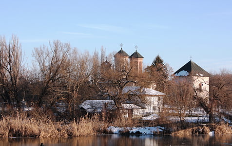 viaggio, Romania, Lago, ghiaccio, architettura, Chiesa