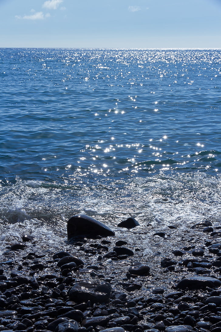 Mar, l'aigua, sol, pedres, ona, platja, oceà