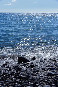 море, вода, слънце, камъни, вълна, плаж, океан