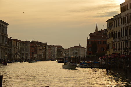 Venedig, Canale grande, solnedgång, vatten, Italien