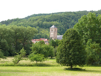 creutzburg, lugar, Valle de Werra, Thuringia Alemania, campanario, bosque, paisaje