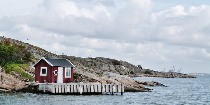 salynas, jūra, pakrantė, valtis namas, Švedija