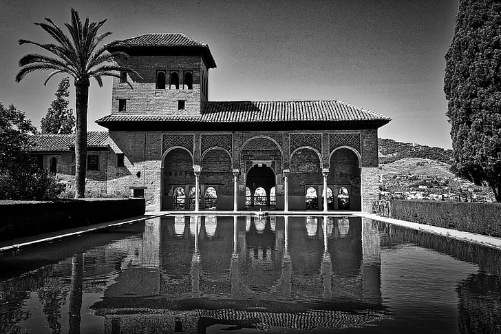Alhambra, ēka, arkas, ūdens, pārdomas, mauru, apdare
