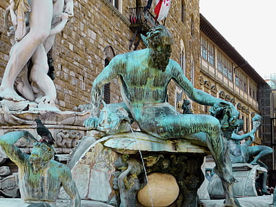 イタリア, フィレンツェ, 噴水, ネプチューン, ブロンズ, シニョーリア広場, 飾り
