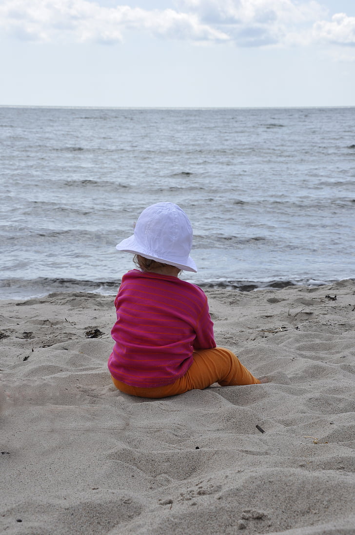 sea, sandy beach, children
