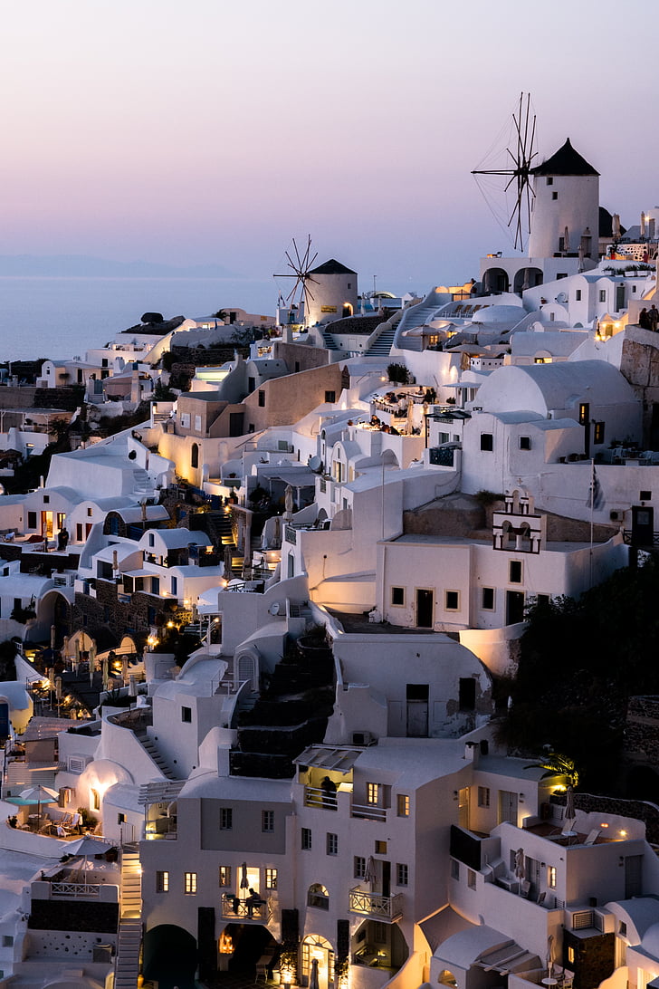 Grekland, Oia, havet, Santorini, sommar, bostäder, havsutsikt