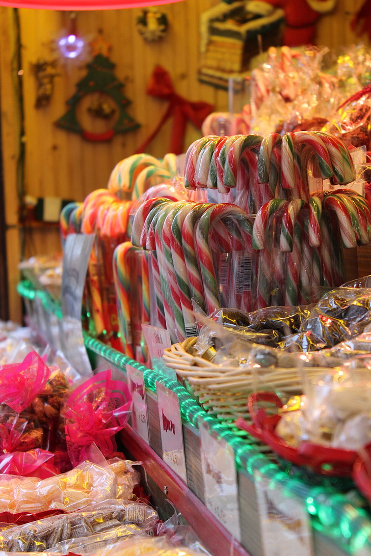 Zuckerstangen, Jahr-Markt, Bude, handgemachte Bonbons, Lolly