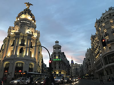 Madrid, amiyoguis, Západ slunce, Rush city, Architektura, Exteriér budovy, venku
