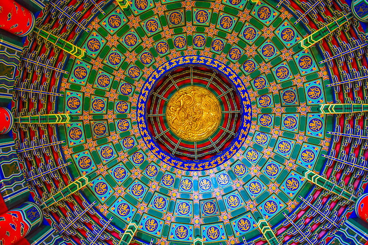 temple, abstract, ceiling, chinese, colorful, theatre, pattern