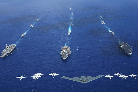 military aircraft carriers, strike groups, formation, stealth bomber, b-2, spirit, fighter jet