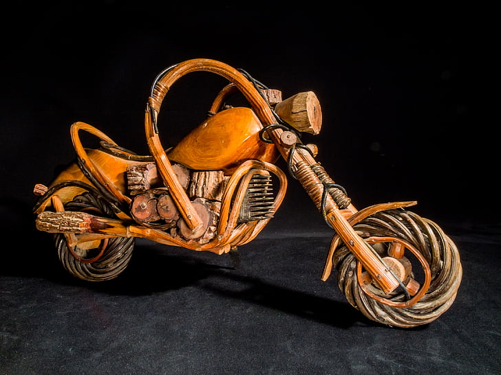 medinis motociklas, medienos modelis, menas iš Tailando