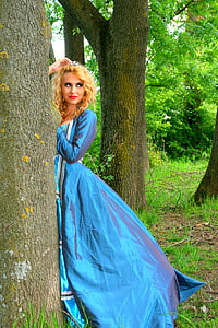 Дівчина, Принцеса, плаття, синій, ліс, жінки, на відкритому повітрі