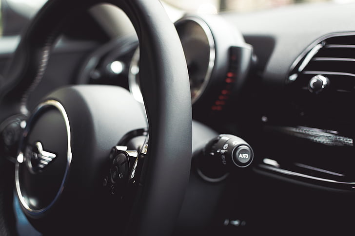 black, mini, cooper, steering, wheel, car, vehicle