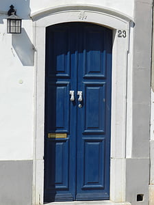 dveře, dům, modrá, Středomořská dům, vstup, Architektura, dřevěné dveře