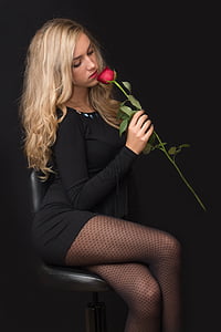 girl, young, woman, blonde, rose, black, young girl