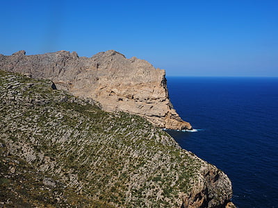 cliff, mallorca, steep, sea, coast, rock, landscape