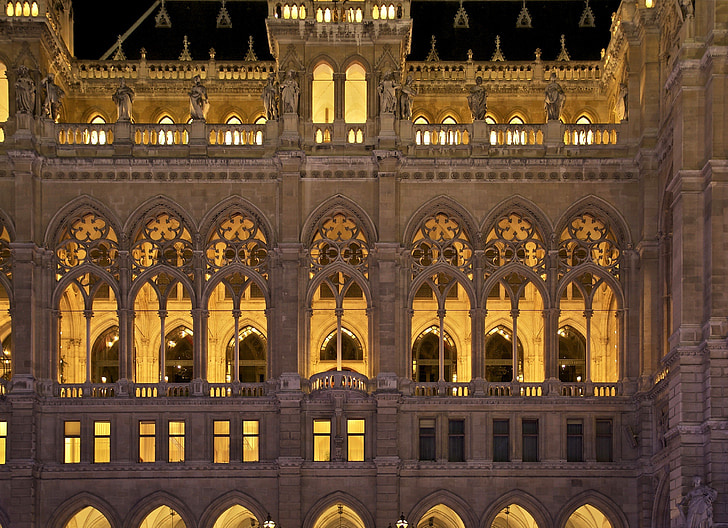 Vienne, Autriche, Hôtel de ville, bâtiment, architecture, Sky, nuit