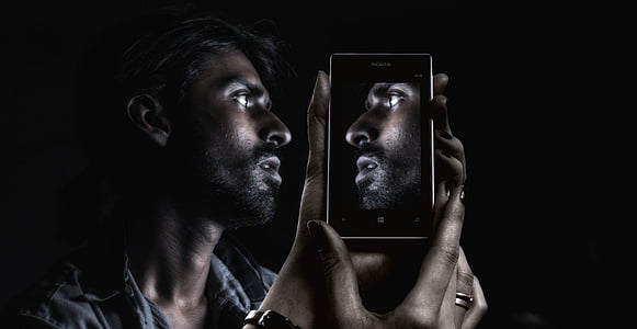 smartphone, face, man, eyes, view, double, philosophy