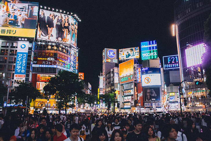 Shibuya šķērsošana, Tokyo, Japāna, Āzija, cilvēki, pūlis, aizņemts