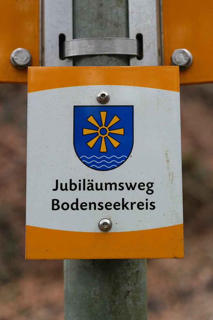 shield, signposts, jubilee way bodenseekreis, directory, direction, note, marking