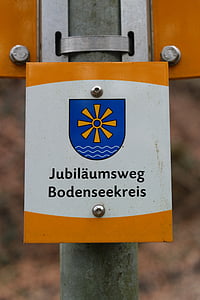 shield, signposts, jubilee way bodenseekreis, directory, direction, note, marking