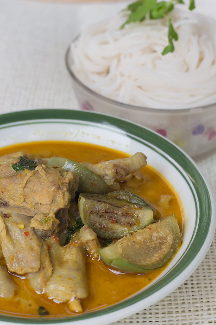 Curry, zielonym curry, kurczaka, bakłażan, jedzenie, warzyw, silne
