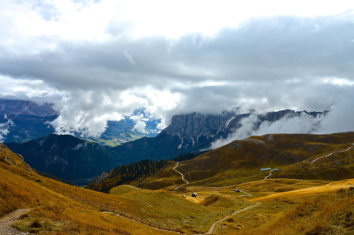 Alpine, bjerge, Dolomitterne, peitlerkofel, Rock, skyer, fritid
